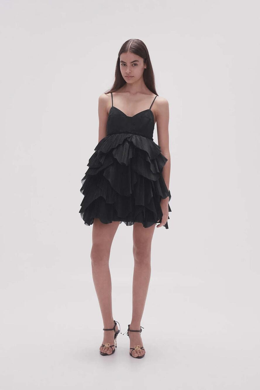 AJE Elsie Pleat Layered Ruffles Black Mini Cocktail Dress Size 8